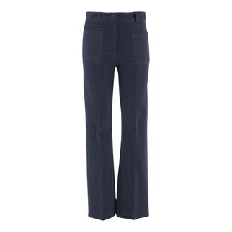 Ql2 Quelledue Nina67 Stretch Cotton Velvet Trousers - female - QL2 QUELLEDUE - Wide Trousers - Blue - 2XL - Trousers