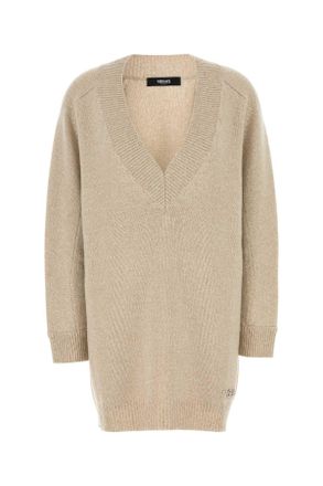 Versace Melange Beige Wool Blend Sweater Dress