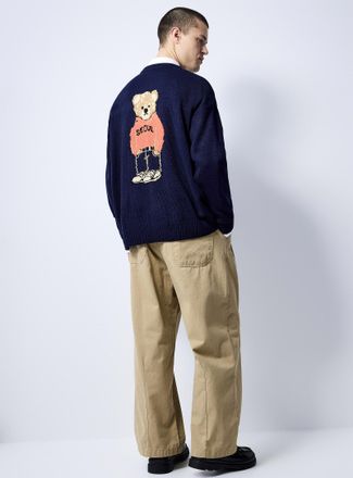 Le 31 Mens Teddy bear jacquard Cardigan Sweater Imported from Seoul