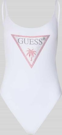 Guess Slim Fit Badeanzug mit Strasssteinbesatz in Weiss, Gr&ouml;&szlig;e XL