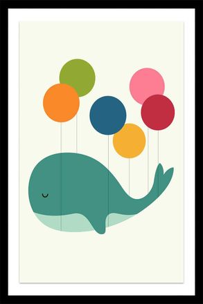 HEXOA P&oacute;ster de globo de ballena con marco negro 30x45cm