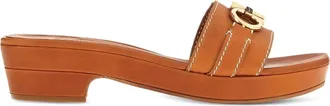 Ferragamo Leather with Stitched Trim Heeled Sandal - Brown