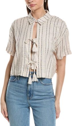 NVLT Nvlt Tie Front Sequins Linen-Blend Camp Shirt