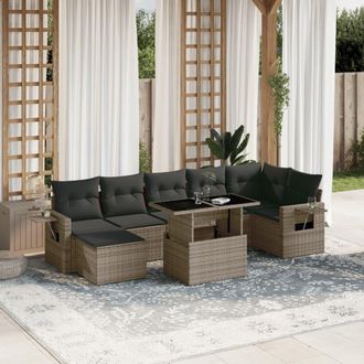 vidaXL Set De Sof&aacute;s De Jard&iacute;n Y Cojines 8 Piezas Rat&aacute;n Sint&eacute;tico Gris Vidaxl
