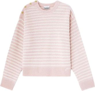 Ganni Stripe Wool Mix Sweater - Dames - Ronde hals truien - Roze - L - Katoen - Truien & Vesten