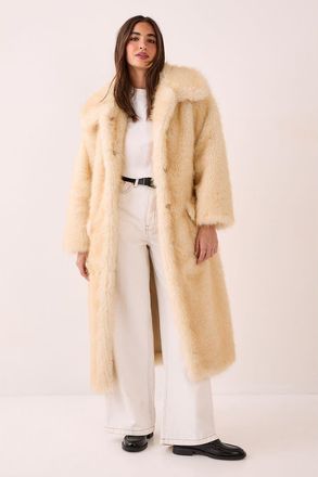 NASTY GAL Belted Tipped Faux Fur Coat in Lemon at Nordstrom, Size 10