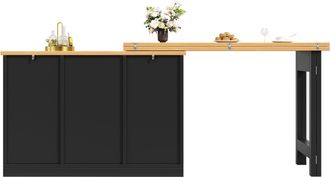 STILVORA Mesa De Comedor Extensible Con Almacenaje, Estantes Ajustables Y Botellero, En Mdf, Negro O Natural