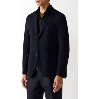 Ermenegildo Zegna High Performance Wool & Cotton Jersey Sport Coat with Removable Leather Bib in Navy Blue at Nordstrom, Size 40 Us