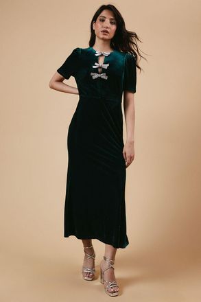 Oasis Womens Occasion Velvet Diamante Bow Midaxi Dress - Emerald material_polyester - Size 10 UK