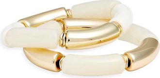 Nordstrom Set of 2 Tube Stretch Bracelets in White- Gold at Nordstrom