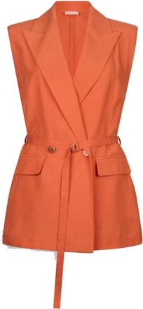 Liu Jo Jassen, Dames, Oranje, M, Linnen, Bruine Linnen Gilet met Riem