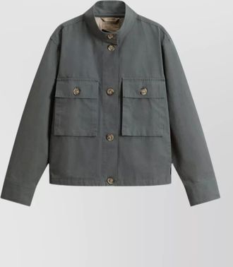 Woolrich canvas utility overshirt stand collar pockets