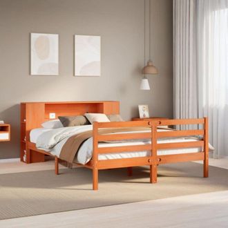 vidaXL Cama Con Estanter&iacute;a Sin Colch&oacute;n Madera Maciza Marr&oacute;n 140x200 Cm Vidaxl