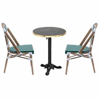 Oviala Conjunto de mesa de terraza de m&aacute;rmol negro y 2 sillas verdes