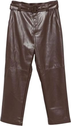 Twinset Broek met riem van imitatieleer met wijde pijpen - Dames - Leren Broeken - Bruin - L - Leer - Broeken