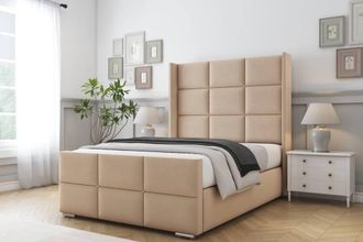 Comfort Beds Charlie Plush Bed Frame - 50 Upholstered Wingback Headboard in Stone | Size: Single