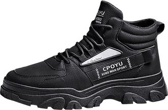 Generic Winter Men Fashion Walking Sneakers Comfortable Non Slip Leather Casual Athletic Work Tennis Footwear for Daily Use (Black, 6. 5)