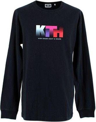 Kith Coloured Logo Printed Black Cotton Long Sleeve T-shirt Size M