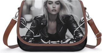 Generic Beautiful Woman Motorcycle Crossbody Bag Womens Handbag PU Message Bags Shoulder Purse with Adjustable Strap