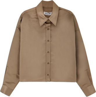 Frankie Shop Arlen Satin Boxy Shirt - Dames - Overhemden - Beige - M - Polyester - Overhemden