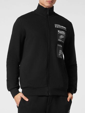 Plein Sport Felpa con zip in jersey a collo alto con patch logo applicato