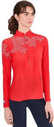 Jamie Sadock Sunsense Mesh Mock Neck 1/4 Zip Long Sleeve Top Womens Clothing Red : MD, Polyester/Spandex