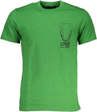 Cavalli Groene Crew Neck T-shirt met Logo - Heren - T-shirts - Groen - 2XL - Katoen - Tops