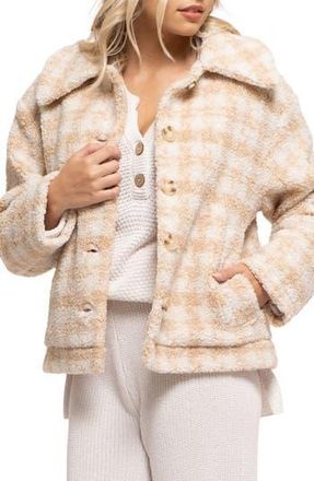 Blu Pepper Houndstooth Faux Shearling Jacket in Beige at Nordstrom Rack, Size Medium
