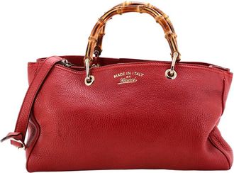 Gucci Red Leather Bamboo Shopper Tote Medium (Authentic Pre-Loved)