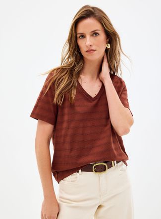 Contemporaine Womens Pointelle pattern pure organic cotton T-shirt