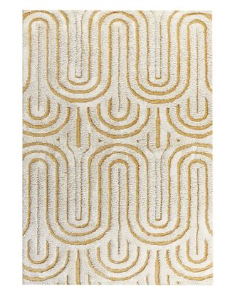 Beliani Tappeto Moderno In Cotone Con Motivo Astratto Pelo Basso Bianco Sporco E Giallo 160 X 230 Cm Perai