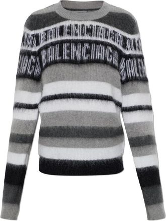 Balenciaga Trui met ronde hals - Dames - Ronde hals truien - Grijs - M - Wol - Truien & Vesten