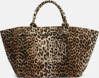 Ganni Large leopard-print canvas tote bag