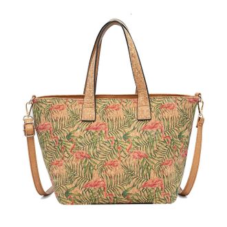 Generic Cork Print Multifunctional Tote Bag | Uni Bag with Designs, Adjustable Shoulder Strap, 36x24x15cm, Zippered Interior and Exterior Pockets (Forest Flam