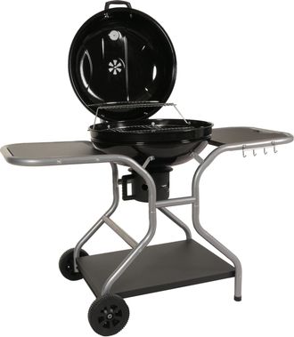 Hhg Hhg - Nunca Usado] Carro De Barbacoa 873, Barbacoa De Carb&oacute;n Hervidor Barbacoa De Jard&iacute;n Con Tapa Tres Estantes, Acero Esmaltado 143x131x66cm Negro