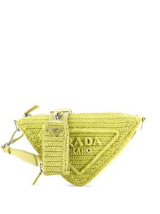 Prada Triangle Logo Zip Crochet Raffia Small crossbody bag - women - Raffia/COTTON/ STRAW - One Size - Green