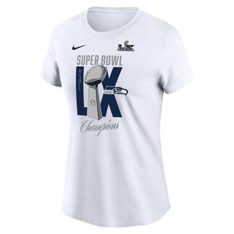 Nike Seattle Seahawks Super Bowl LX Champions Lombardi Trophy Nike Womens NFL T-Shirt in White | NKAF10A78X-JH6