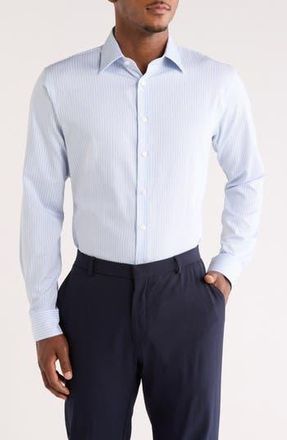 Nordstrom Trim Fit Stripe Premium Non Iron Cotton Button-Up Shirt in Blue Marine Stripe at Nordstrom Rack, Size 16.5 - 34/35
