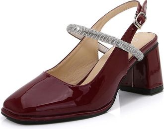 Generic Red,4.5 UK,Slingback Pumps for Womens High Chunky Square Closed Toe Block Heels Rhinestones Dress Elegant Party Wedding Shoes