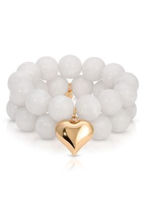 Ettika Luck & Love Stone Puffy Heart Stretch Bracelet in Bone at Nordstrom