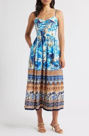 Eliza J Ruched Front Midi Sundress in Blu Ivory at Nordstrom Rack, Size 10