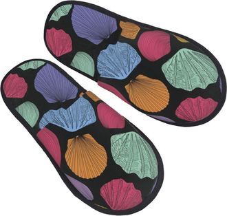 Generic Warm Slipper Colorful Shells Pattern Home Slipper Unisex Fluffy Slippers Non-Slip House Shoes For Hotel Bedroom Winter L