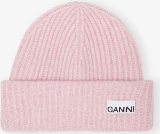 Ganni Oversized Wool Rib Knit Beanie in Lilac Sachet Womens