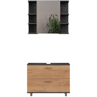 Vicco Conjunto De Muebles De Ba&ntilde;o Ilias, Oro Power Roble/antracita, 2 Partes, Unidad Base 80 Cm, Vicco