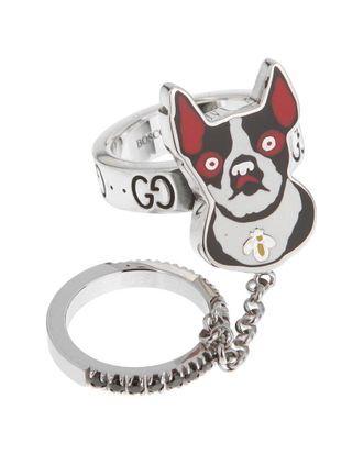 Gucci Silver Bosco Black Spinel Double Enamel Ring