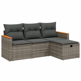 vidaXL Vidaxl - Set Divani da Giardino 4 pz con Cuscini in Polyrattan Grigio
