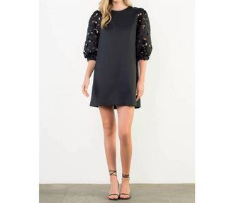 THML Clothing Eyelet Sleeve Mini Dress In Black