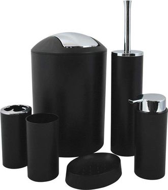 No Brand Juego De Accesorios De Ba&ntilde;o De 6 Piezas: Dispensador De Jab&oacute;n, Escobilla De Ba&ntilde;o - Juego De Accesorios De Ba&ntilde;o Negro Mate