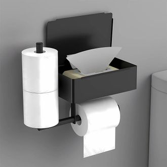 OEM Soporte De Papel Higi&eacute;nico De Pared Negro, No Requiere Perforaci&oacute;n, Acero Inoxidable Con 2 Soportes Para Rollos Y Dispensador De Toallitas H&uacute;medas -cr