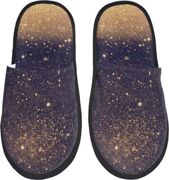 Generic Gold Black Glitter Men Women Sliders Cosy House Shoes Slip On Slippers For Bedroom Indoor Outdoor L